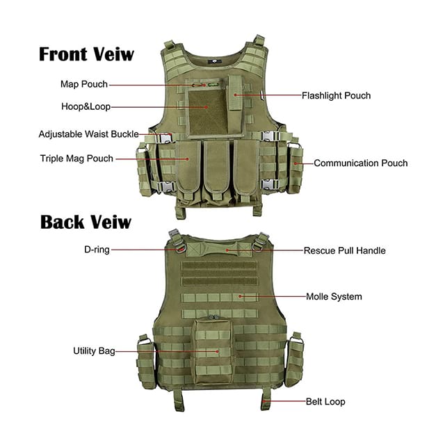 Camouflage Bullet-Proof Vest Nylon Outdoor Combat Training Molle Pouch Vest Green Plate Carrier Vest