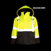 High-visibility Reflective Winter Bomber Jacket with Black Bottom, in Accordance with ANSI Standards