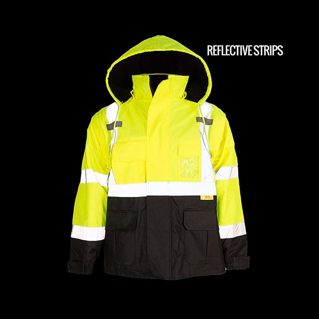 High-visibility Reflective Winter Bomber Jacket with Black Bottom, in Accordance with ANSI Standards