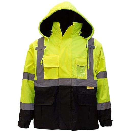 High-visibility Reflective Winter Bomber Jacket with Black Bottom, in Accordance with ANSI Standards