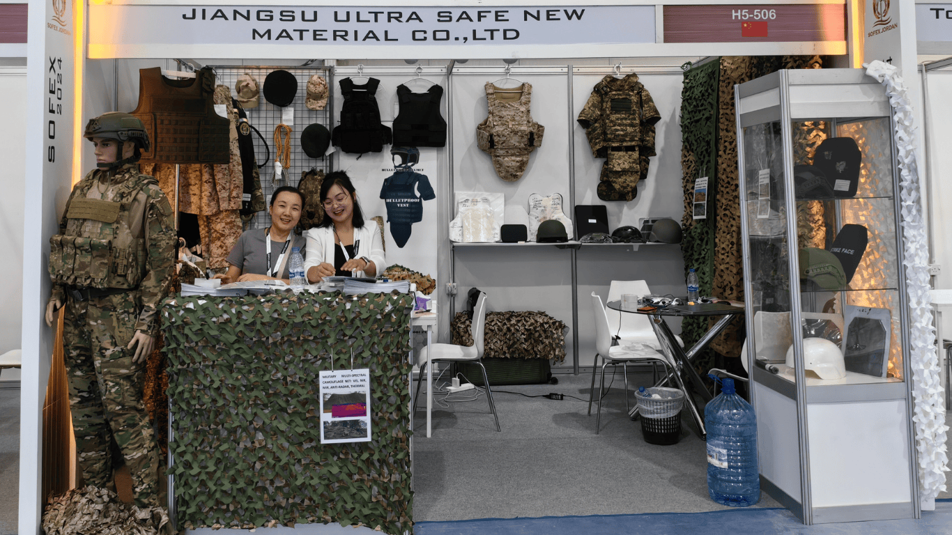 Our booth at SOFEX 2024 showcasing advanced tactical gear