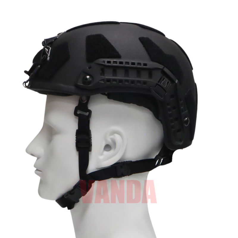 NIJ Level IIIA ballistic helmet, UHMWPE fabric, side view showing full coverage protection