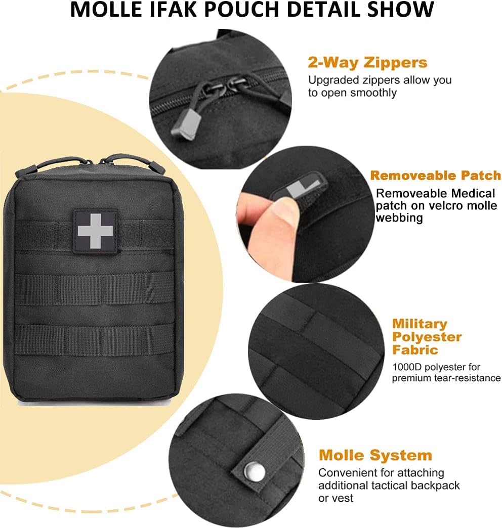  Emergency Medical Outdoor Survival Kit EMT Pouch-Tactical Molle First Aid Pouches Small Military Medical Blowout IFAK Kit Bag